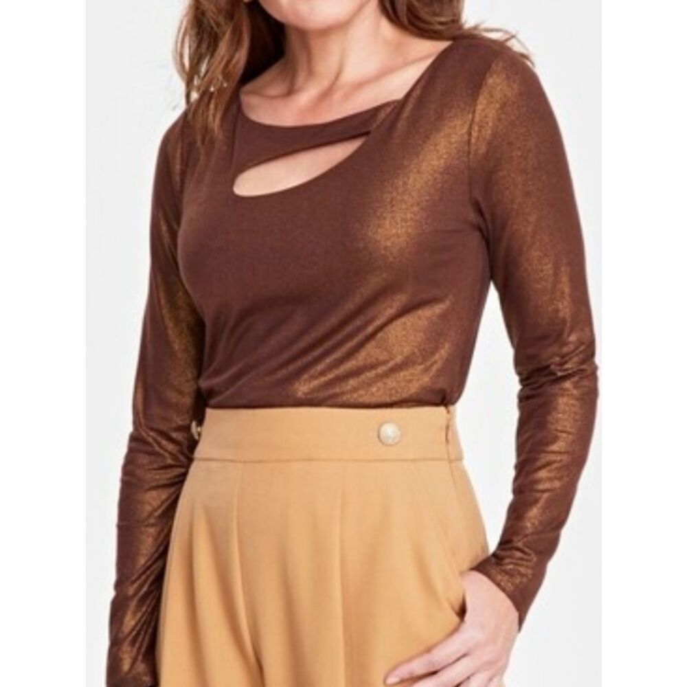 Inc XL Copper Shiny Long Sleeve Top